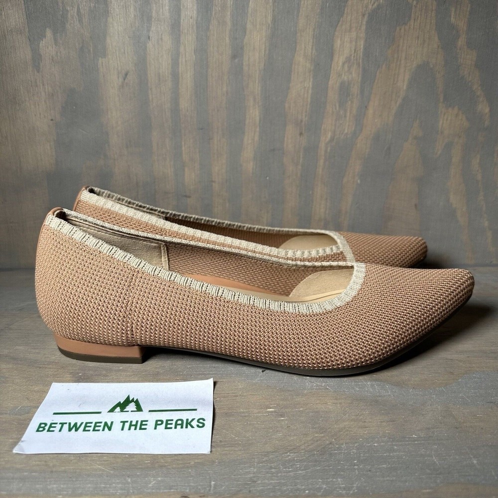 Vionic Women's Pointed Knit Flats in Blush with Cream Trim